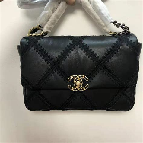 chanel 19 calfskin crochet flap bag